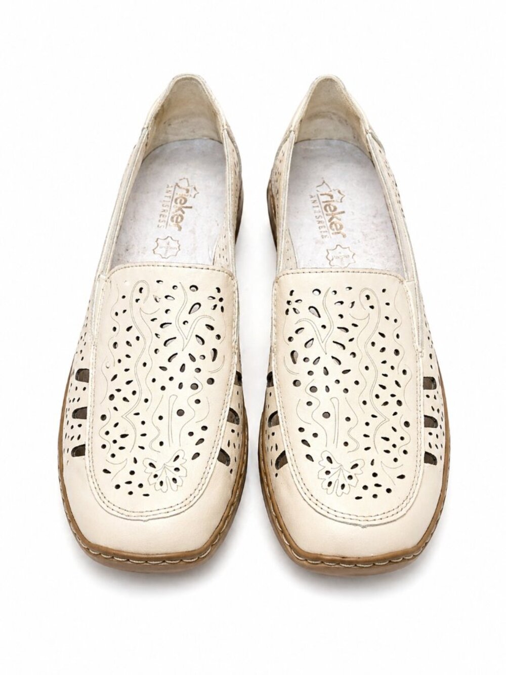 Rieker White Perforated Leather Slip-On Shoes Women’s EU 38 Comfort Loafers Ligh